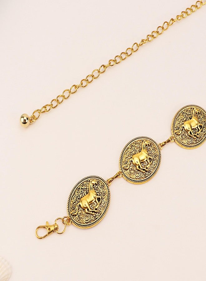 Wojgzon Western Gold Concho Belt for Women Cowgirl Metal Chain Belts for Dresses Jeans Country Concert Outfit - Image 4